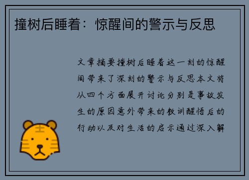 撞树后睡着：惊醒间的警示与反思